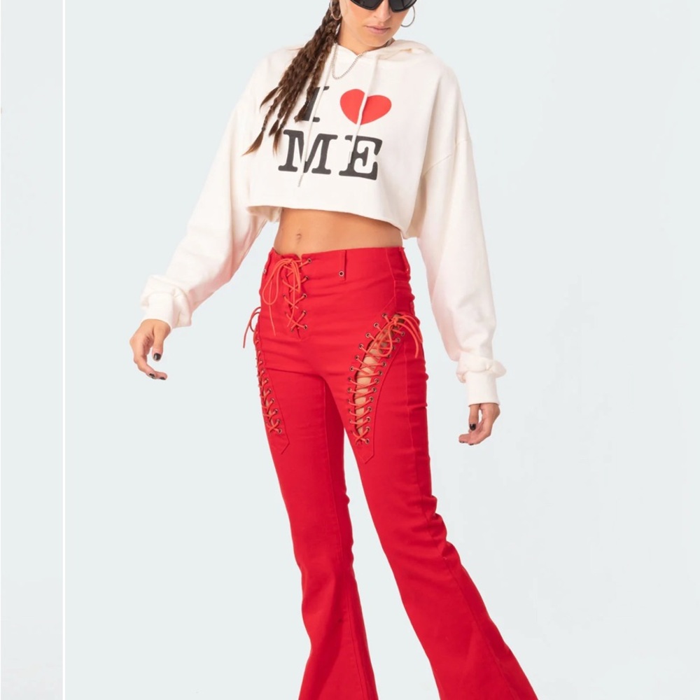 Edikted Vibrant Red Lace-Up pants